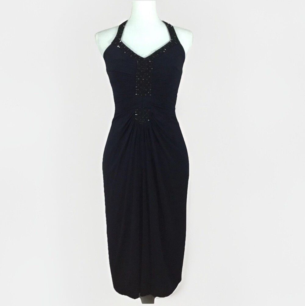 BCBG Max Azria Womens Halter Ruched Dress Large Y2K Hoco Homecoming Indie Sleaze